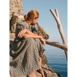 Daughters of India | Sage Floral Prairie Dress | Midi Tier Cotton Dress